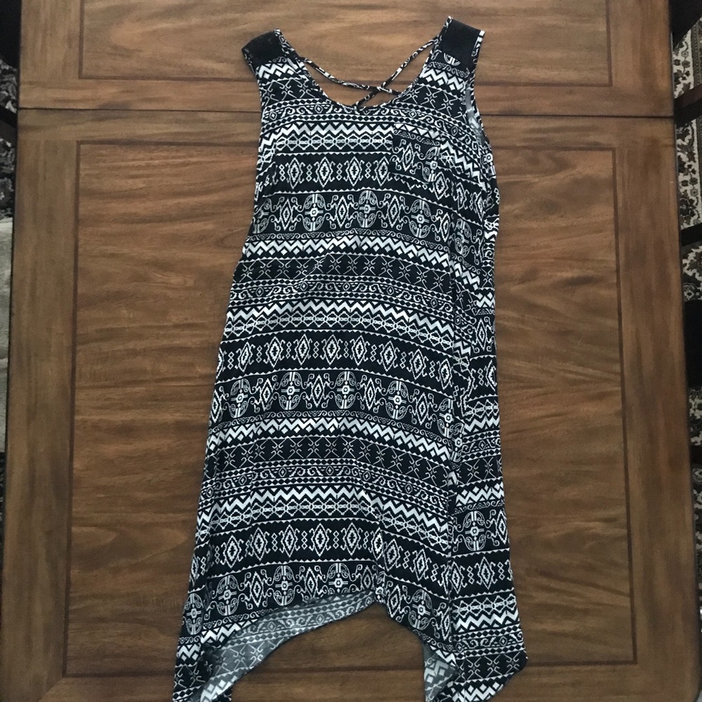Cross Back Tribal Print Tunic Dress Asymmetrical